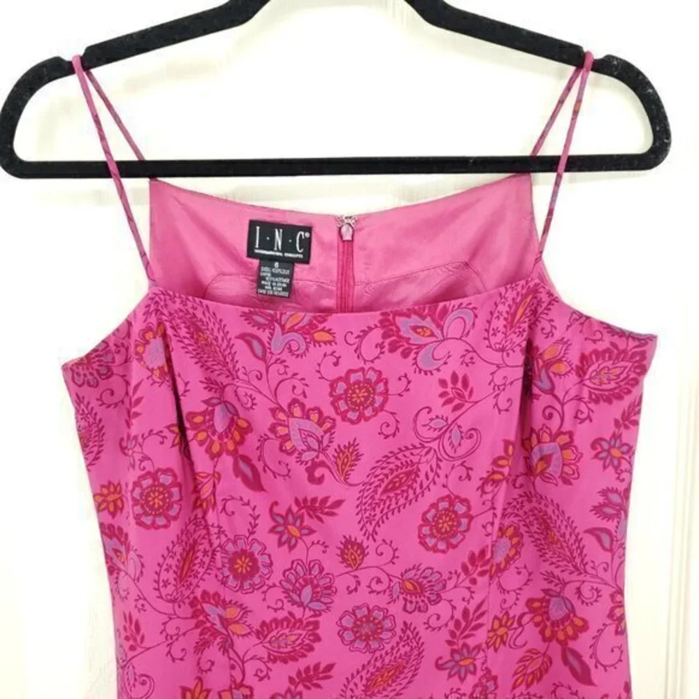 VTG 90s/early 2000s INC Silk Straight Neck Mini Sheath Dress 6 Pink Paisley